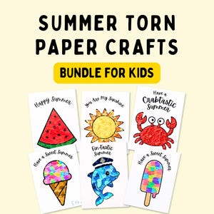 Summer Torn Tissue Paper Art Crafts Bundle, Cut and Paste Printable Kids Activities, Toddler Preschool Pre K Tear and Glue Worksheet