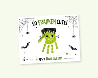 Frankenstein Halloween Handavtryck Pyssel Pojke Flicka Utskrivbar Souveniraktivitet PDF Enkel Lättförberedande Halloweenpyssel för Barn