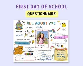 All About Me Printable Worksheet Preschool Kindergarten Get to know Me Questionnaire, Back to School Classroom Activity, First Day of School