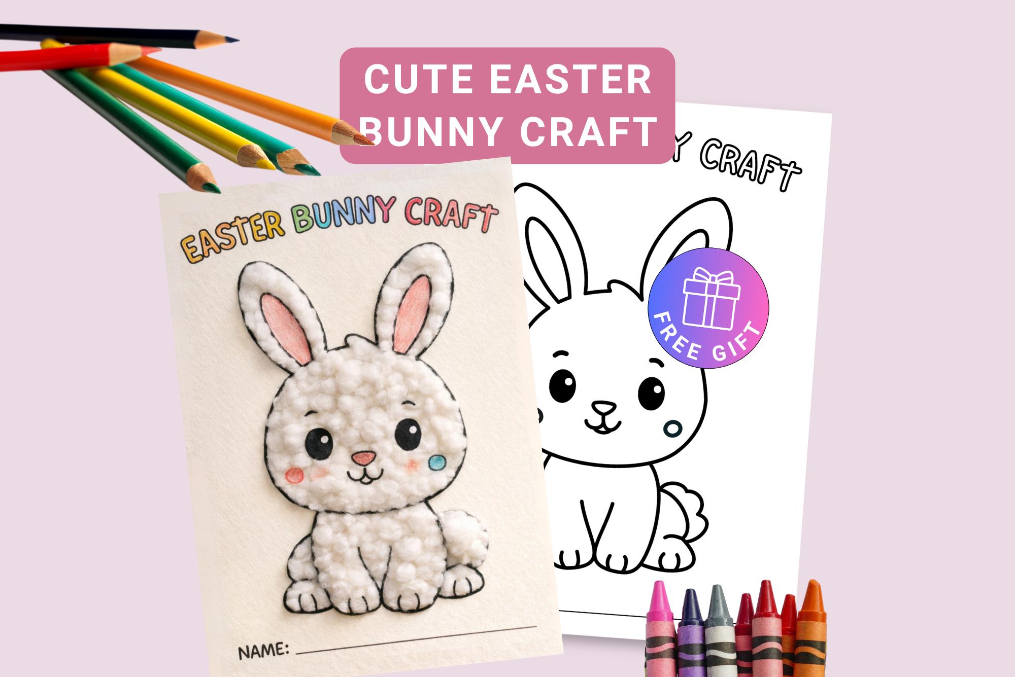 Easter Bunny Craft Printable for Kids, Cotton Ball Bunny Template PDF ...