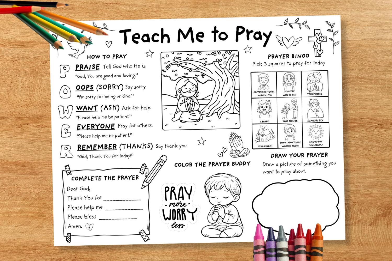 How to Pray Coloring Activity Sheet Placemat for Kids, Printable Sunday ...