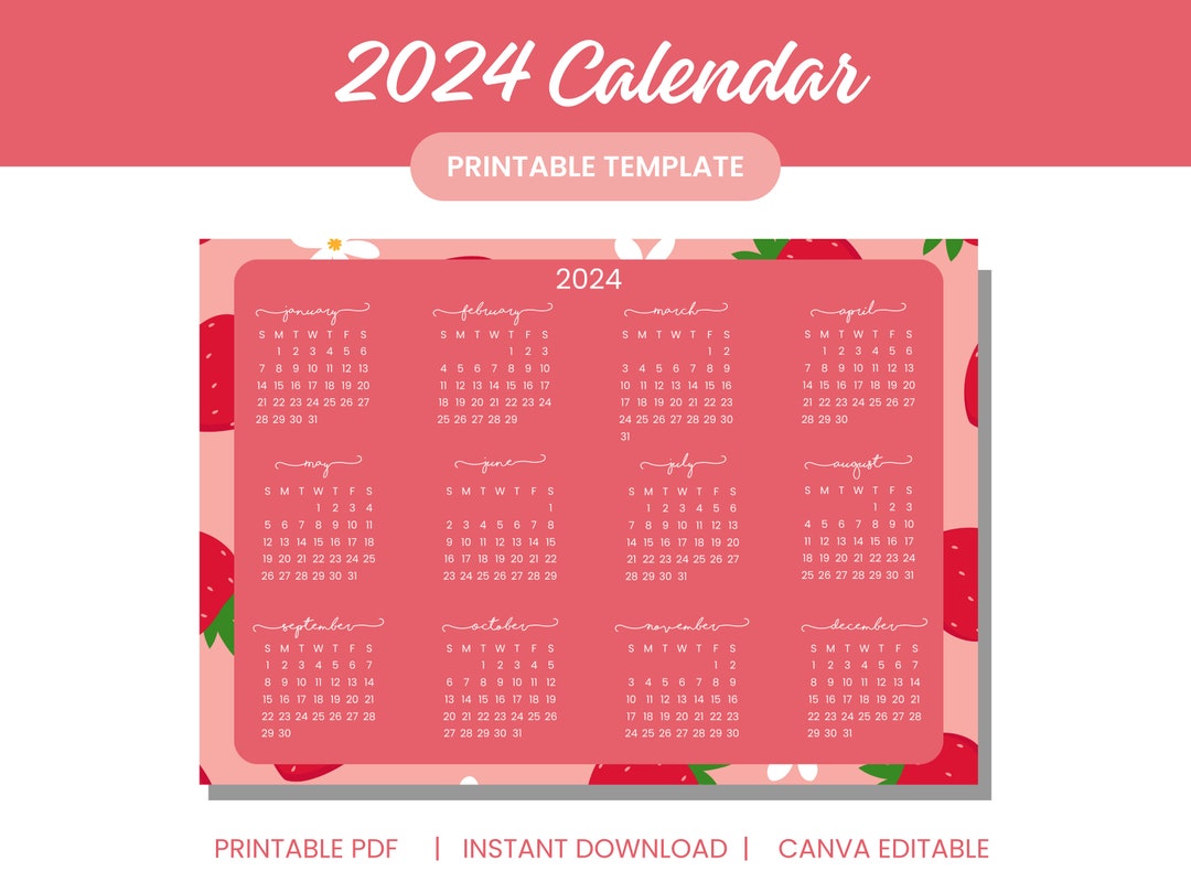 Printable 2024 Yearly Monthly Calendar PDF Strawberry Etsy printable-2024-yearly-monthly-calendar-pdf-strawberry-etsy