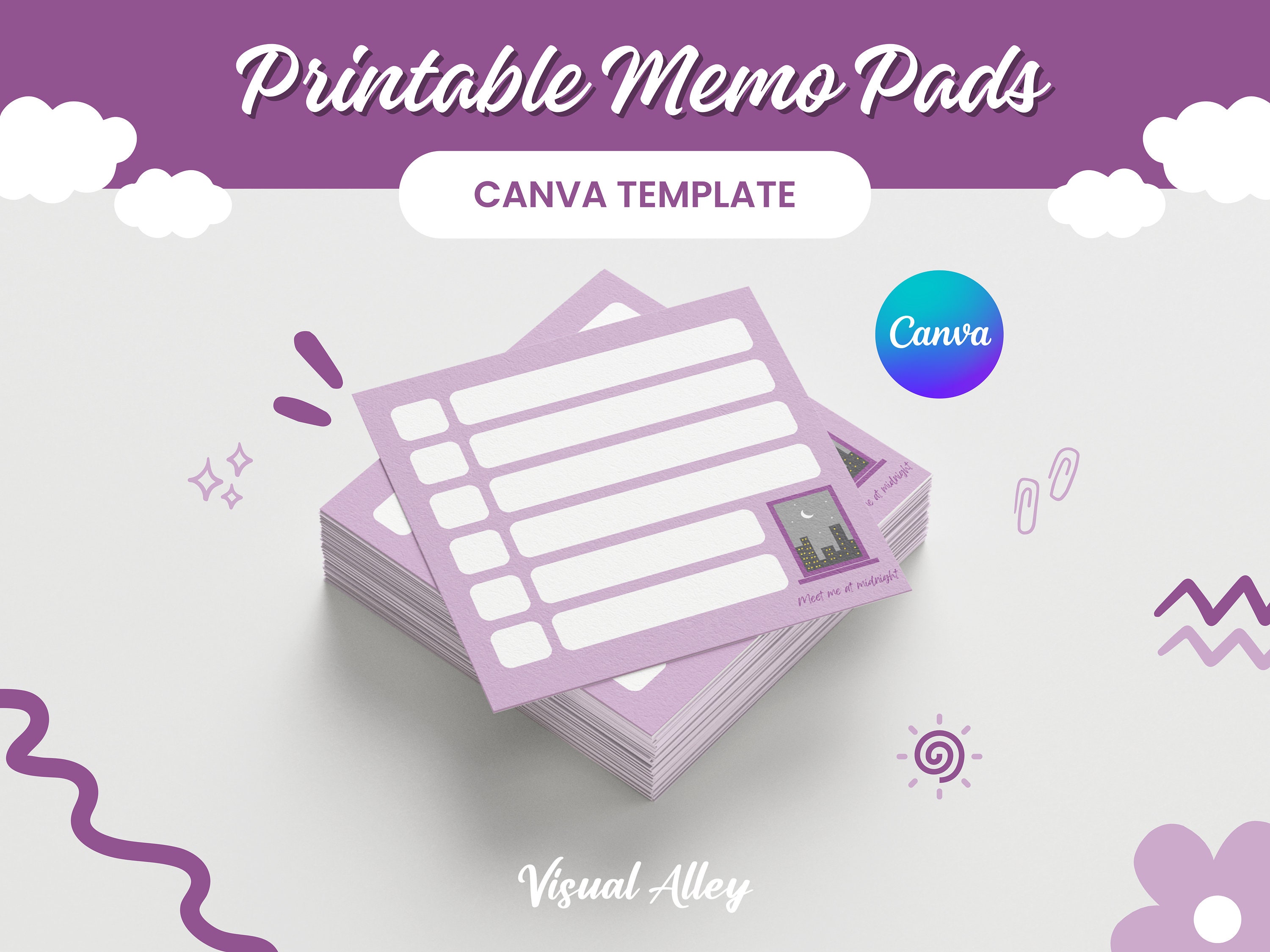 Memo Note Design Editable 5 Printable Memo Pads Midnight Theme | Editable Canva Template - Etsy