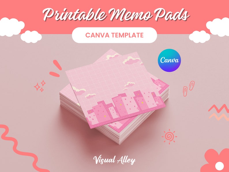5 Printable Memo Pads Pink Theme Editable Canva Template Etsy