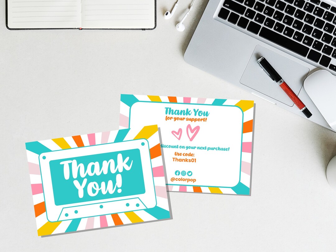 Thank You Card Template Canva Editable Thank You Printable Card Small ...
