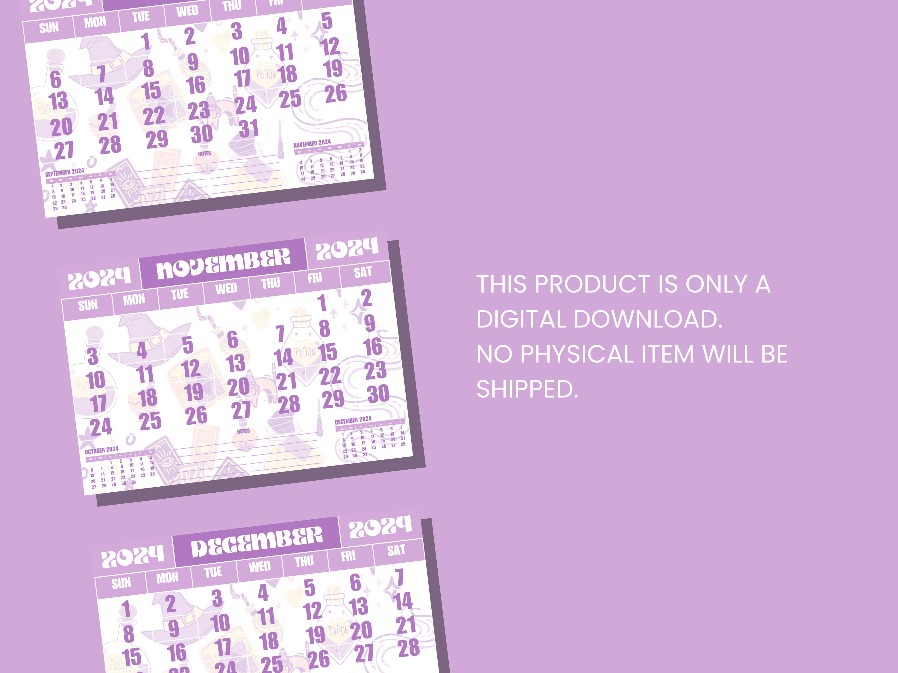 Printable 2024 Monthly Calendar PDF Whimsy Magic A4 Size - Etsy