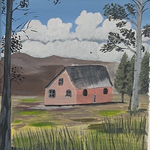 Landscape cottage in mountain acrylic painting on 8 by 10 canvas, Wall decor, home decor, gifting