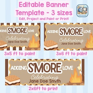 Editable Adoption Banner Template "Adding S'More Love"  Theme in Multiple Sizes to Paint or Print; Adoption Party Decor