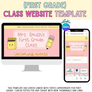 Class Website Template for Teachers (Editable on Canva) | First Grade Class Resources for Parents