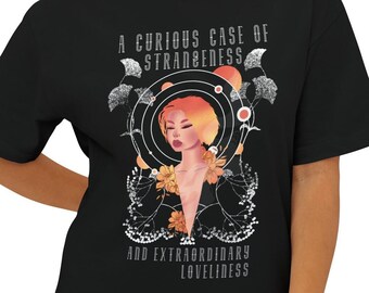 A Curious Case of Strangeness Oversized Boxy Tee, strong women gifts, energy tee, warrior woman, moon, goddess, feminine energy, floral tee