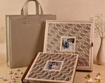Custom Wooden Wedding Photo Album | Personalized Photo Book | Luxury Handmade Wedding Gift Set | Laser Cut Album | Ultra Thick Layflat Pages