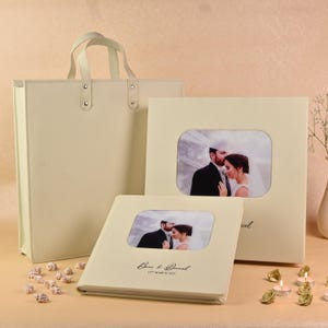 Luxury Wedding Photo Album | Custom Leatherette Cover | Lay Flat Binding Album | Thick Board Pages Photobook | Wooden Keepsake Box Photobook