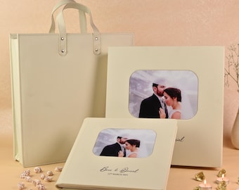 Luxury Wedding Photo Album | Custom Leatherette Cover | Lay Flat Binding Album | Thick Board Pages Photobook | Wooden Keepsake Box Photobook