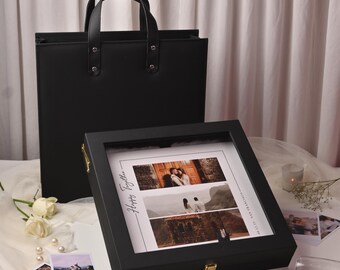 Premium Wedding Photo Album | Lay Flat Binding | Thick Flush Mount Pages With Keepsake box & Custom leatherette bag