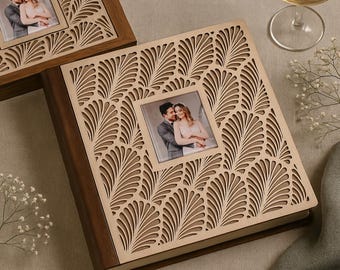 Luxury Wooden Wedding Photo Album with Handcrafted Laser-Cut Cover