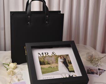 Handmade Wedding Photo Album With Custom Hardcover Binding | Flush Mount Pages Photobook | Keepsake Box & Personalized Leatherette Bag Album