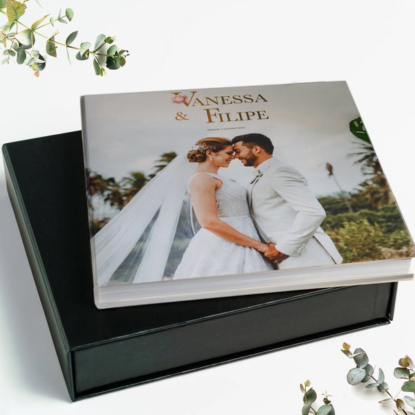 Premium Hardcover Wedding Photo Album with Keepsake box, High-Quality LayFlat Binding, Thick Flush Mount Pages for Your Treasured Memories