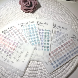 Geldumschläge laminiert mit Challenge| A6 | Umschlagmethode | sparchallenge | budgeting |5Euro 10 Euro  26 Wochen | sparen | frosty design