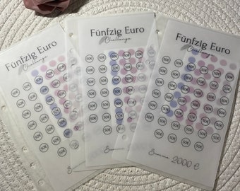 Geldumschläge laminiert mit Challenge| A6 | Umschlagmethode | sparchallenge | budgeting |5Euro 10 Euro  26 Wochen | sparen | frosty design