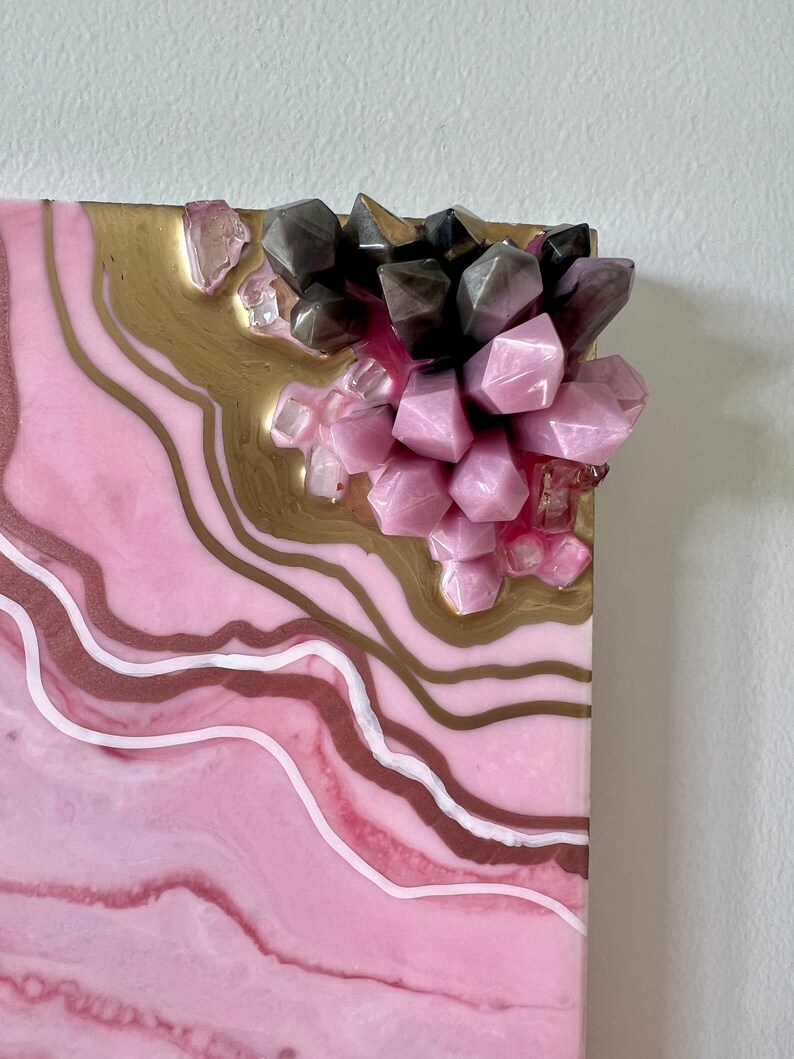 Epoxy Resin Geode Art, on Wooden Board, With Crushed Glass and Resin