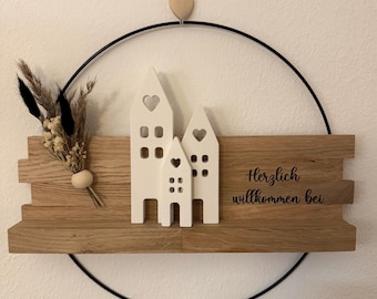 Personalized wedding wreath, housewarming gift, birthday wreath, handmade, custom text, inscribed, welcome, name, loop wreath, housewarming