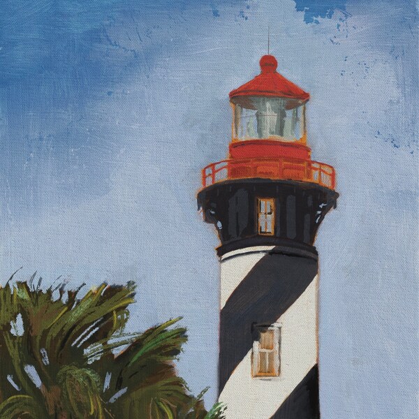 Lighthouse Painting Wall Art Print, Beachy Wall Art of Historic St. Augustine Lighthouse, Small Painting Coastal Wall Art Gift