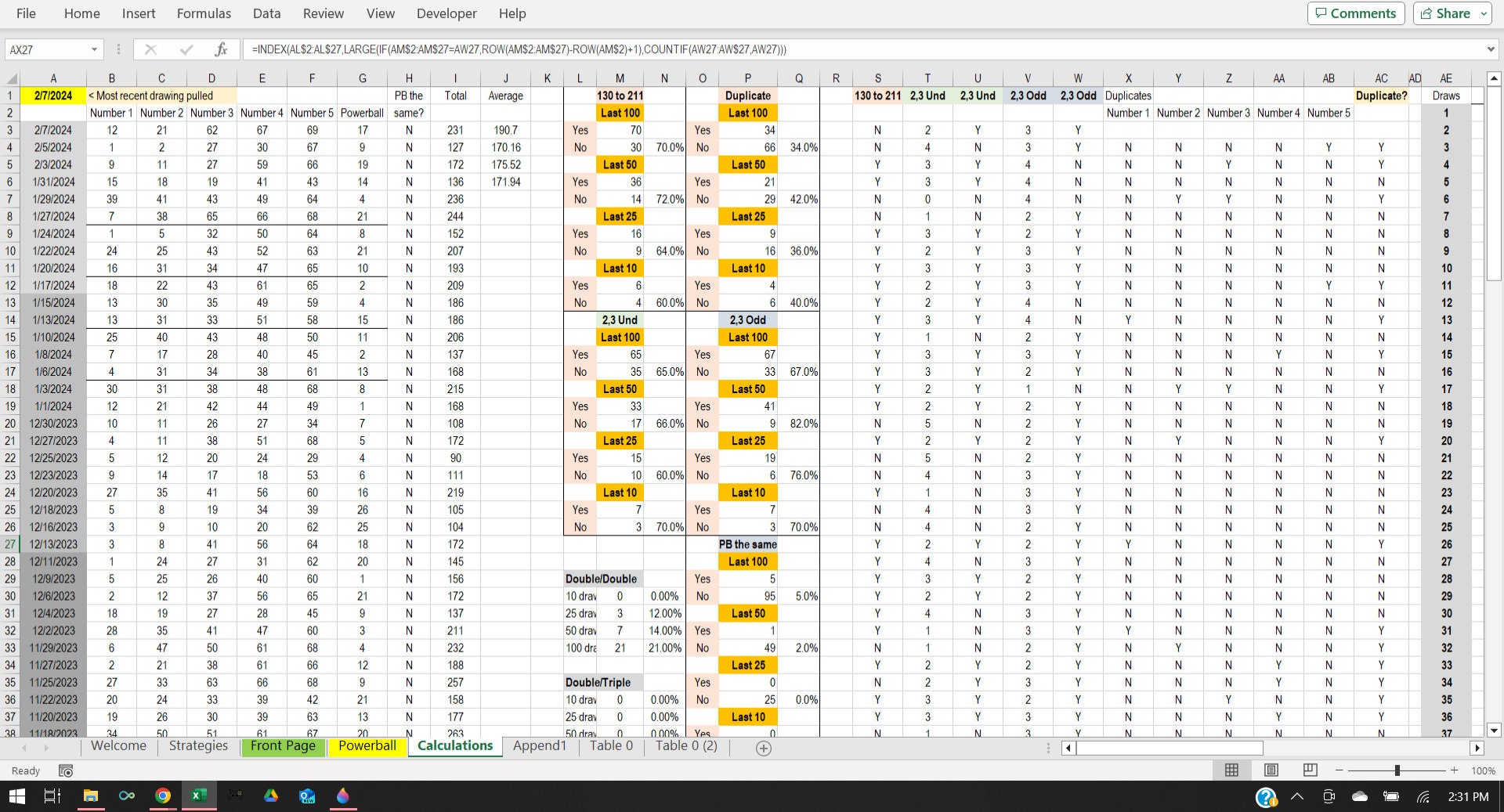 Powerball lottery trends and number generator using strategic hot and