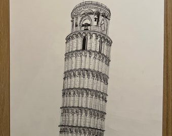 Original sketch of the Leaning Tower of Pisa, 14x17