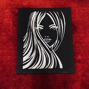 Mysterious Girl Acrylic Painting on Black Canvas: Handmade Art