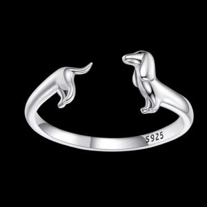 Anillo delicado de perro salchicha en plata de ley, anillo ajustable, anillo minimalista, regalo para ella, regalo para mujer, regalo de Navidad