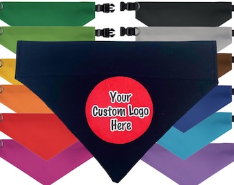 Custom logo dog bandana over the collar, business logo dog or cat bandana, grooming logo, solid color dog bandana, therapy
