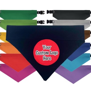 Custom logo dog bandana over the collar, business logo dog or cat bandana, grooming logo, solid color dog bandana, therapy