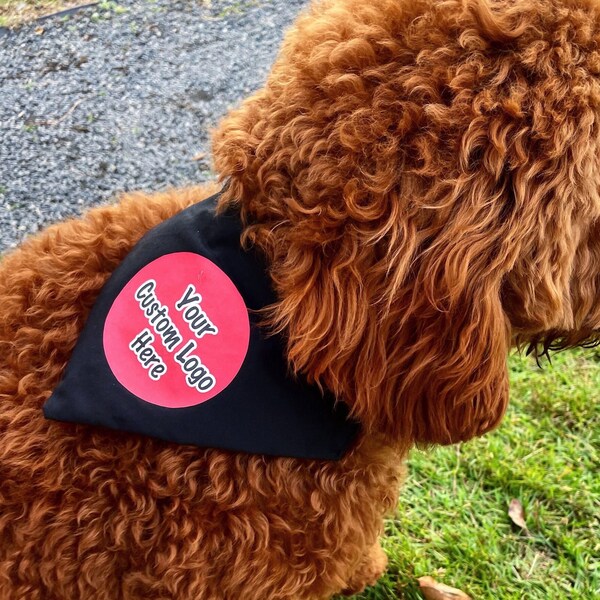 Custom logo dog bandana, Business logo dog or cat bandana, Over the Collar dog grooming logo, therapy custom service dog training
