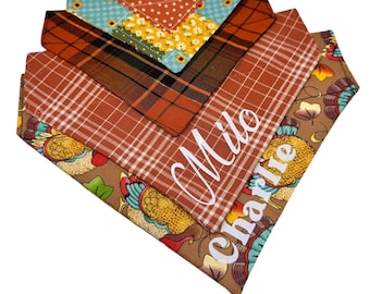 Personalized Fall Dog Bandana, Over the Collar Thanksgiving Dog Bandana, Custom dog bandana, Plaid bandana, Turkey Bandana, Dog lover gifts