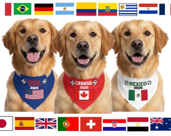 World Soccer 2026 Dog Bandana, Custom Countries Pet Bandana, Over the Collar Soccer Fan Dog Accessory