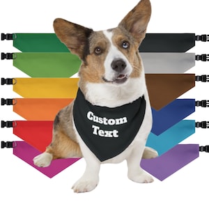 Hundehalstuch mit benutzerdefiniertem Text über dem Halsband, Hunde- oder Katzenhalstuch mit personalisiertem Text und Grafik, Hundepflege, einfarbiges Hundehalstuch