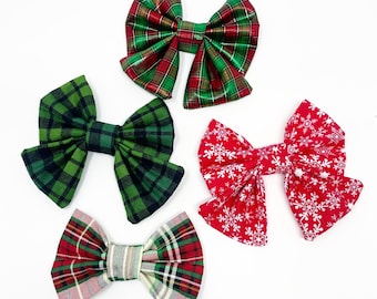 Christmas Dog Bow Tie, Slides on Collar, Dog or Cat Bow Tie, Plaid tartan Dog collar bow tie, Holiday Pet Bow Tie