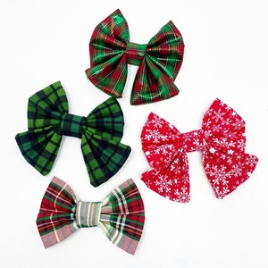 Christmas Dog Bow Tie, Slides on Collar, Dog or Cat Bow Tie, Plaid tartan Dog collar bow tie, Holiday Pet Bow Tie