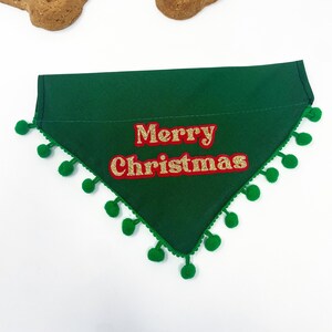Christmas Dog bandana, Merry Christmas Dog banana with Pompons, Over Collar Dog bandana, Dog Christmas outfit