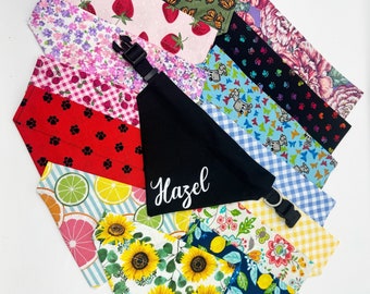 Hundehalstuch mit benutzerdefiniertem Text über dem Halsband, Hunde- oder Katzenhalstuch mit Geschäftstext, lustiger Schal, personalisierte Hundepflege, verschiedene Stoffe erhältlich