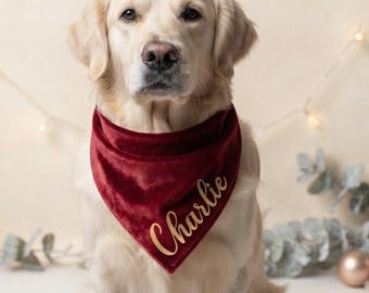 Velvet Dog Bandana Over the Collar, Personalized Christmas Dog Bandana, Winter and Holiday Dog Accessories, Gifts for Dogs