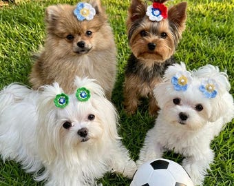 Country Flags Dog Hair Bow with Rubber Band, Crochet Dog Bow
