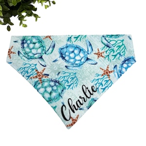 Sea Turtle Nautical Dog Bandana – Ocean & Seaside Over the Collar Dog Scarf, Coastal Dog Bandana, Summer Beach Pet Accessory