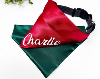 Weihnachts-Hundehalstuch Set – 2 Stück, Doppelseitig, Größe L – Mit Weihnachtsmann & Schneeflocken Motiven