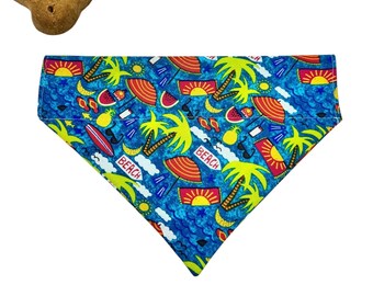 Dog bandana summer beach , Custom Over collar dog scarf, Sunshine dog bandana Reversible bandana puppy gift