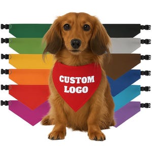 Custom logo dog bandana over the collar, business logo dog or cat bandana, grooming logo, solid color dog bandana, therapy