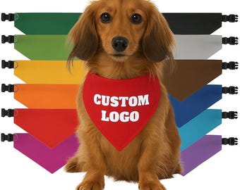 Pañuelo para perro con logo personalizado sobre el collar, pañuelo para perro o gato con logo de empresa, logo de peluquería canina, pañuelo para perro de color liso, terapia