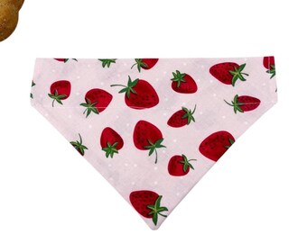Strawberry Dog Bandana, Over Collar Pet Accessories, Cute Dog Scarf, Customizable with your dog name