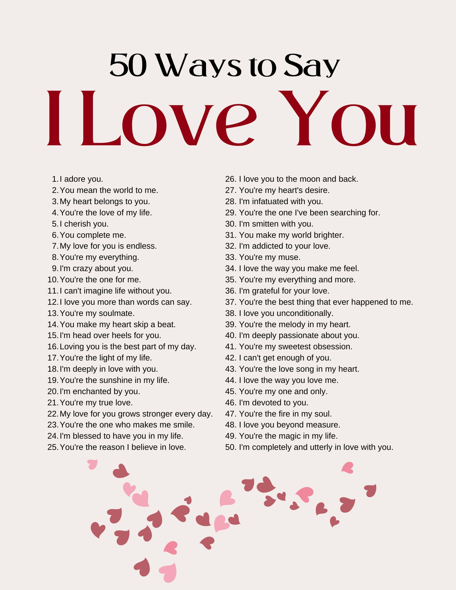 50 Ways to Say I Love You Print | Love in 50 Ways | Heartfelt ...