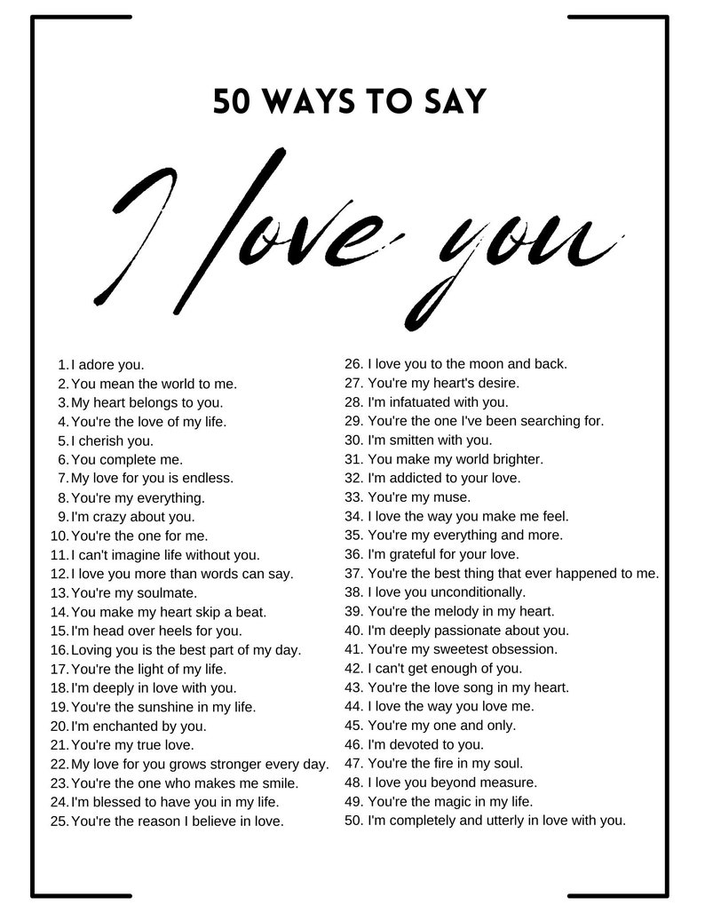 50 Ways to Say I Love You Print | Love in 50 Ways | Heartfelt ...